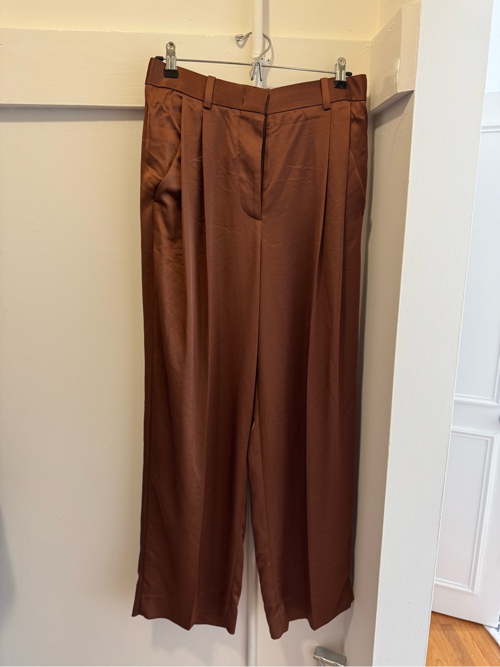 COS Brown Wide-Leg Silky Satin Pants Size Small